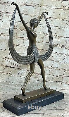 100% Solide Bronze Sculpture Statue Art Déco Ruban Danseuse Fonte Figurine Chair