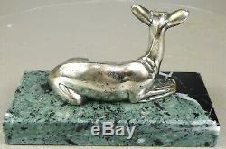 11920/1930 G. Lavroff Statue Sculpture Animaliere Art Deco Bronze Argente Biche