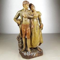 1900 F. Goldscheider Rare Statue Sculpture Art Nouveau Terre Cuite Couple Empire