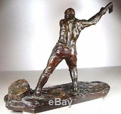 1910/1920 V Demanet Rare Grde Statue Sculpture Art Deco Bronze Homme Bûcheron Nu