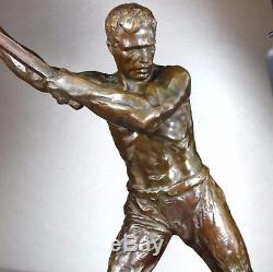1910/1920 V Demanet Rare Grde Statue Sculpture Art Deco Bronze Homme Bûcheron Nu