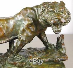 1913 Georges Omerth Rare Gr Statue Sculpture Art Deco Nouveau Bronze Tigre Felin