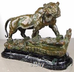 1913 Georges Omerth Rare Gr Statue Sculpture Art Deco Nouveau Bronze Tigre Felin