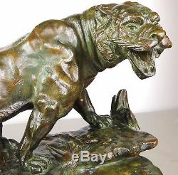 1913 Georges Omerth Rare Gr Statue Sculpture Art Deco Nouveau Bronze Tigre Felin