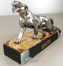 1920/1930 A. Notari Statue Sculpture Art Deco Cubiste Panthere Felin Animaliere