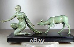 1920/1930 A Ouline Rare Gr Statue Sculpture Art Deco Diane Chasseresse Nue Biche