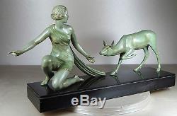 1920/1930 A Ouline Rare Gr Statue Sculpture Art Deco Diane Chasseresse Nue Biche