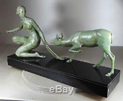 1920/1930 A Ouline Rare Gr Statue Sculpture Art Deco Diane Chasseresse Nue Biche