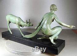 1920/1930 A Ouline Rare Gr Statue Sculpture Art Deco Diane Chasseresse Nue Biche