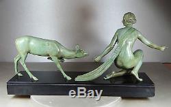 1920/1930 A Ouline Rare Gr Statue Sculpture Art Deco Diane Chasseresse Nue Biche