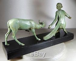 1920/1930 A Ouline Rare Gr Statue Sculpture Art Deco Diane Chasseresse Nue Biche