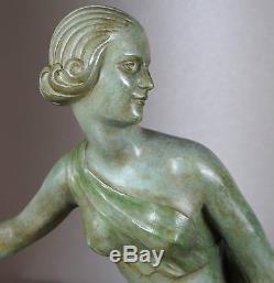 1920/1930 A Ouline Rare Gr Statue Sculpture Art Deco Diane Chasseresse Nue Biche