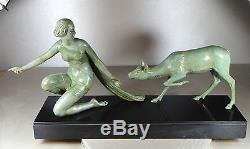 1920/1930 A Ouline Rare Gr Statue Sculpture Art Deco Diane Chasseresse Nue Biche