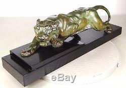 1920/1930 A Pina Rare Grde Statue Sculpture Bronze Art Deco Tigre Felin Panthere