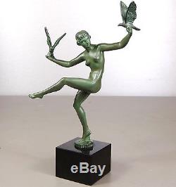 1920/1930 Briand M Bouraine Max Le Verrier Statue Sculpture Art Deco Danseuse Nu