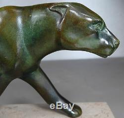 1920/1930 C Ruchot Rare Statue Sculpture Art Deco Animalier Deux Pantheres Felin