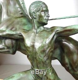 1920/1930 Charles Max Le Verrier Rare Statue Sculpture Art Deco Homme Nu Cheval