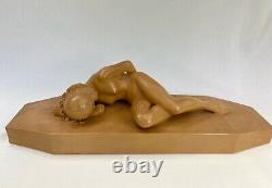 1920/1930 D. Daniel Sculpture Femme Couchee Art Deco Terre Cuite Statue Erotique