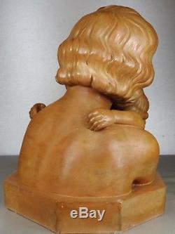 1920/1930 D. Daniel Statue Sculpture Art Deco Femme Enfant Terre Cuite Maternite