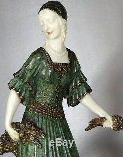 1920/1930 D. H. Chiparus Statue Sculpture Art Deco Chryselephantine Femme Chevres