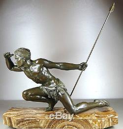 1920/1930 De Roncourt Grde Statue Sculpture Art Deco Homme Nu Athlete Pat Bronze
