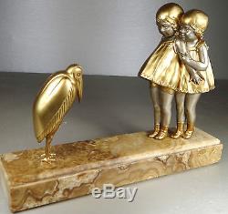 1920/1930 Dh. Chiparus Rare Statue Sculpture Art Deco Fillettes Marabout Enfants