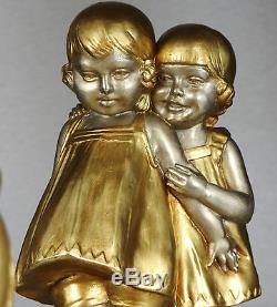 1920/1930 Dh. Chiparus Rare Statue Sculpture Art Deco Fillettes Marabout Enfants