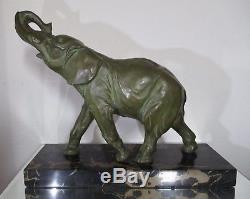 1920/1930 Deslin Rare Statue Sculpture Art Déco Bronze Animalier Éléphant