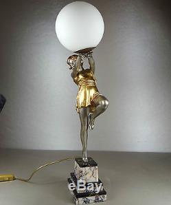 1920/1930 E Carlier Rare Grde Lampe Statue Sculpture Ep. Art Deco Danseuse Femme