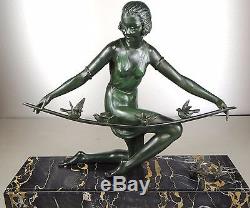 1920/1930 G Arisse Grde Suprb Statue Sculpture Art Deco Oiseliere Femme Oiseaux