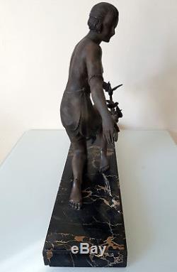 1920/1930 G Arisse Grande Statue Sculpture Art Deco Oiseliere Femme Oiseaux