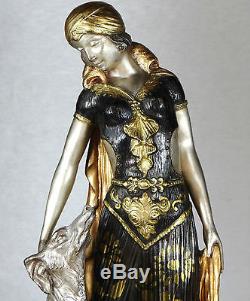 1920/1930 G. Van De Voorde Rare Statue Sculpture Art Deco Femme Elegante Barzoïs