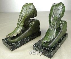 1920/1930 G Van De Voorde Paire Serre-livres Statue Sculpture Art Deco Perroquet