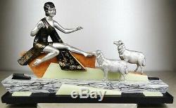 1920/1930 Geo Maxim G Omerth Rare Statue Sculpture Art Deco Femme Bergere Mouton