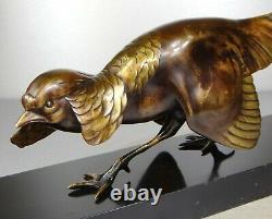 1920/1930 Gh Laurent Grd Statue Sculpture Art Deco Animaliere Bronze Faisan Dore