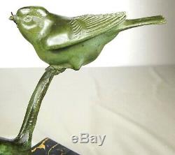 1920/1930 Gh Laurent Statue Sculpture Animaliere Art Deco Bronze Oiseaux Mesange
