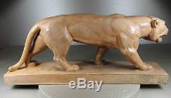 1920/1930 H. Bargas Grande Statue Sculpture Art Deco Panthere Felin Terre Cuite