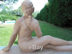 1920/1930 H. Bargas Grande Statue Sculpture Terre Cuite