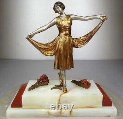 1920/1930 H. Molins Rare Statue Sculpture Bronze Dore Art Deco Femme Danseuse