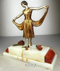 1920/1930 H. Molins Rare Statue Sculpture Bronze Dore Art Deco Femme Danseuse