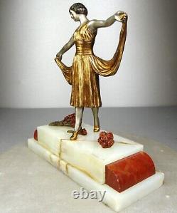 1920/1930 H. Molins Rare Statue Sculpture Bronze Dore Art Deco Femme Danseuse