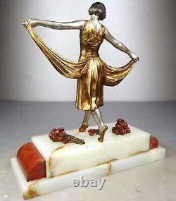 1920/1930 H. Molins Rare Statue Sculpture Bronze Dore Art Deco Femme Danseuse