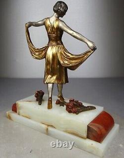 1920/1930 H. Molins Rare Statue Sculpture Bronze Dore Art Deco Femme Danseuse