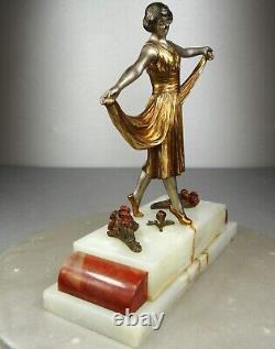 1920/1930 H. Molins Rare Statue Sculpture Bronze Dore Art Deco Femme Danseuse