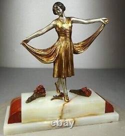 1920/1930 H. Molins Rare Statue Sculpture Bronze Dore Art Deco Femme Danseuse