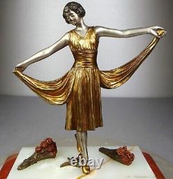 1920/1930 H. Molins Rare Statue Sculpture Bronze Dore Art Deco Femme Danseuse