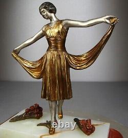 1920/1930 H. Molins Rare Statue Sculpture Bronze Dore Art Deco Femme Danseuse