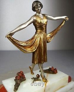 1920/1930 H. Molins Rare Statue Sculpture Bronze Dore Art Deco Femme Danseuse