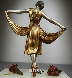 1920/1930 H. Molins Rare Statue Sculpture Bronze Dore Art Deco Femme Danseuse