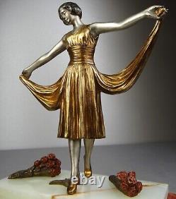 1920/1930 H. Molins Rare Statue Sculpture Bronze Dore Art Deco Femme Danseuse